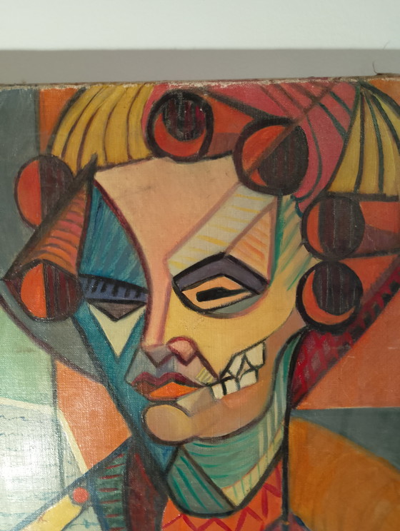 Image 1 of Neo-Cubist portrait by L. Calezis, Provençal school, Aubagne, Marseille, France, oil on canvas