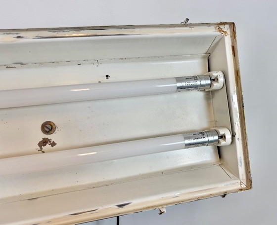 Image 1 of Beige industriële hanglamp met buisarmatuur van Famor, jaren 70