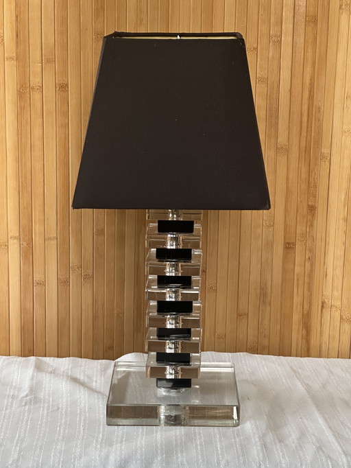 Lámpara de mesa vintage Hollywood Regency con base de cristal