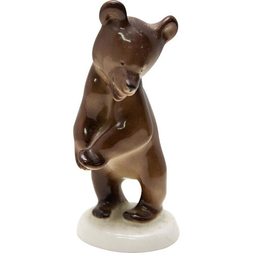 Vintage ceramic sculpture of a bear by the Lomonosov company, Soviet Union 1970