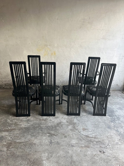 Set of 6 High Back Dining Chairs – 1980s Design