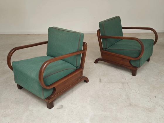 Pair of Art Deco green armchairs by Jindrich Halabala, Prague 1930 – Wood (photo 3 of 24)