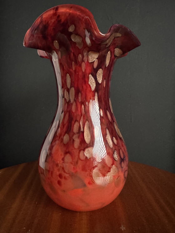 Image 1 of Vintage red and gold Murano glass vase