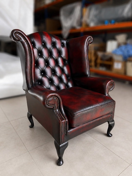 Ossenbloedrode Chesterfield 4-zitsbank met oorfauteuil – 3-5 zitsbanken, Leather (photo 7 of 10)