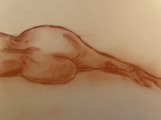 Image 1 of Tableau Signé Sanguine Portrait Féminin « Siesta »