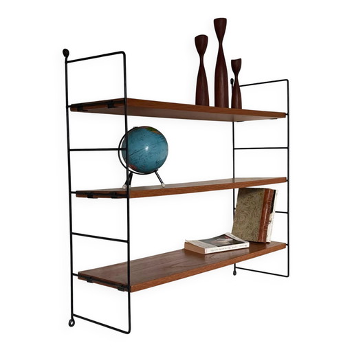 Vintage teakhouten draadwandplank in String-stijl. – wandrek, Metal (photo 2 of 9)