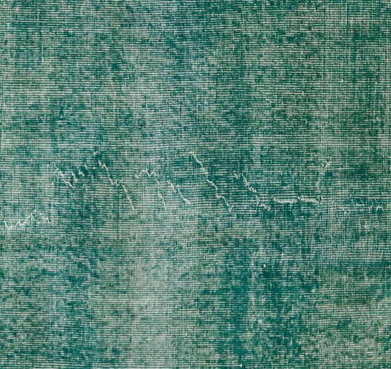 Vintage Turkish Overdyed Rug 261x162 Cm – Teal Handknotted Wool Carpet With Distressed Floral Design (photo 2 of 12)