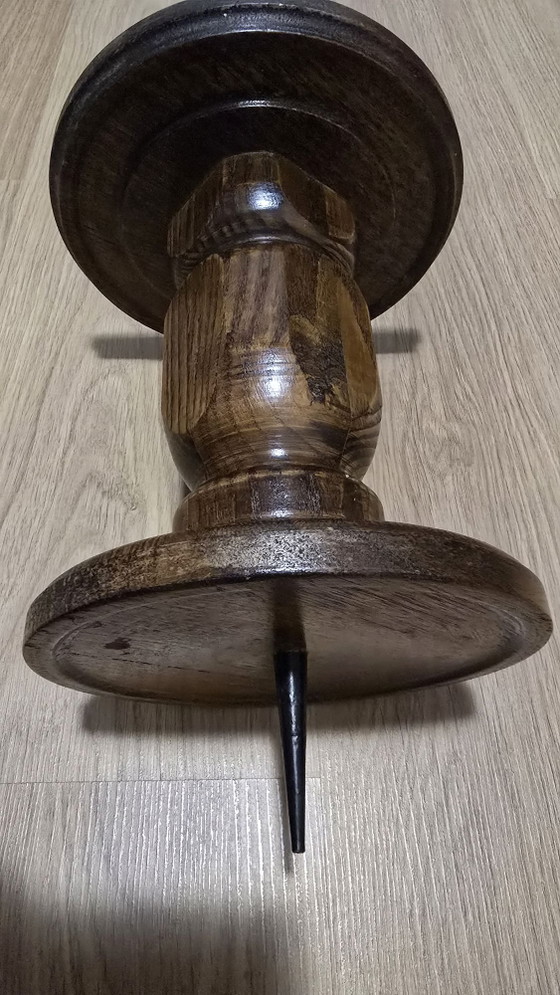 Vintage Brutalistische Houten Kerk Kandelaar - Massief Eiken (28cm) – Kandelaars en kaarsen (photo 11 of 13)