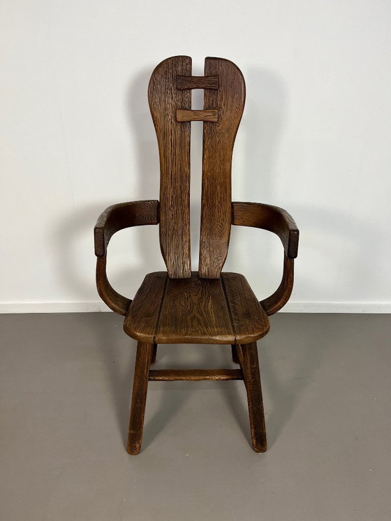 Image 1 of Sedia brutalista in rovere De Puydt, Belgio 1960
