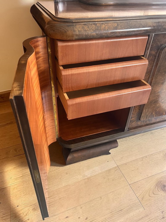 Image 1 of Art Deco Sideboard Nussbaum 1930 mit Marmor Servierplatte – Vintage Bar Cabinet, Burl Walnut Credenza, Luxury Statement Piece