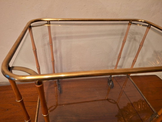Image 1 of Carrello bar/cocktail in finto bambù attribuito a Maison Jansen, Francia, anni '60