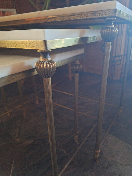 Image 1 of 4-teiliges Hollywood Regency Set: Couchtisch + Beistelltische (Onyx/Messing)