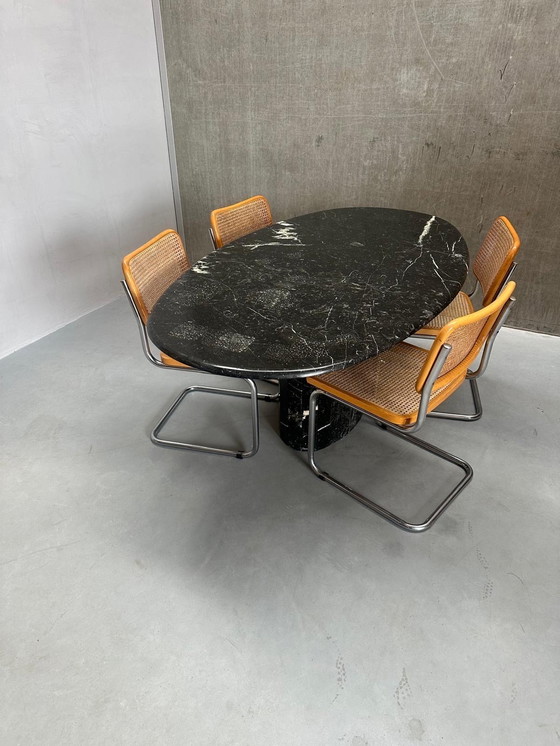 Image 1 of Vintage Nero Marquina Oval Marble Dining Table