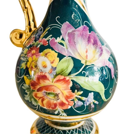 Image 1 of Vintage hand-painted Baroque floral vase H. Bequet jug 35 cm 1950s