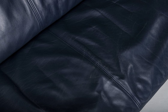 Image 1 of  Danish Teak and Navy Blue Leather 3-Seater Sofa from Komfort, 1970s