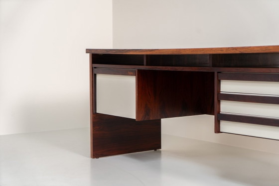 Rare double-sided “Vario” desk by Werner Wölfer for V-Form (Belgium, 1960s)., V Form, Wood, Brown, Vintage (photo 15 of 24)