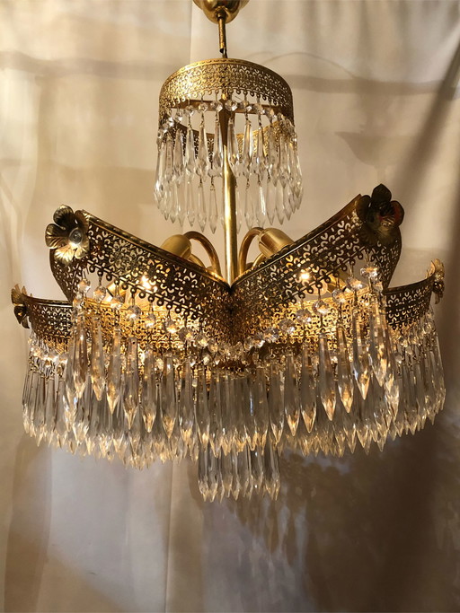 Lampe suspendue en cristal Hollywood Regency