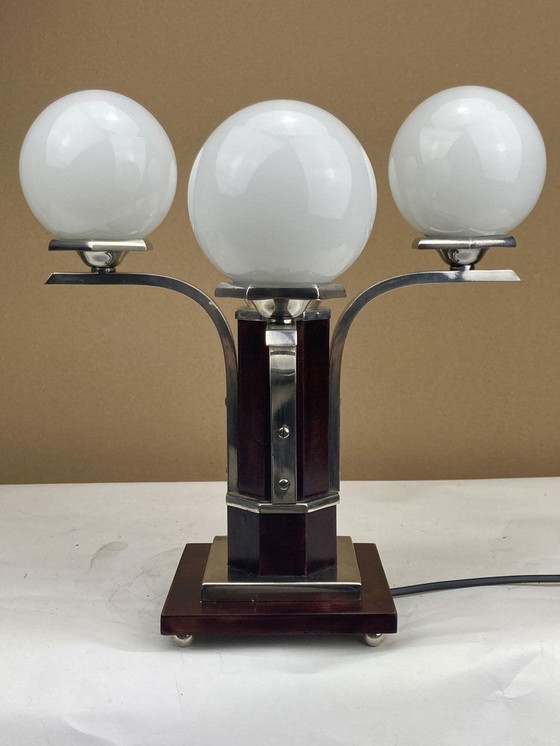 Image 1 of Art Deco Table Lamp In Mahogany, 1930S