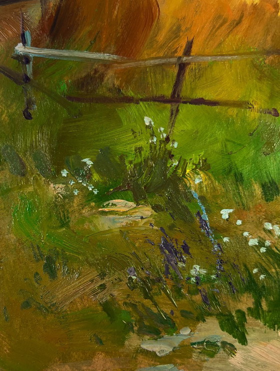 Original Oil Painting Rural Landscape Village Life House On The Mountains – Paintings & Drawings, Mdf (photo 7 of 9)