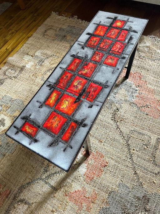 Cloutier coffee table in glazed lava ceramic and lacquered metal. France, 1970s