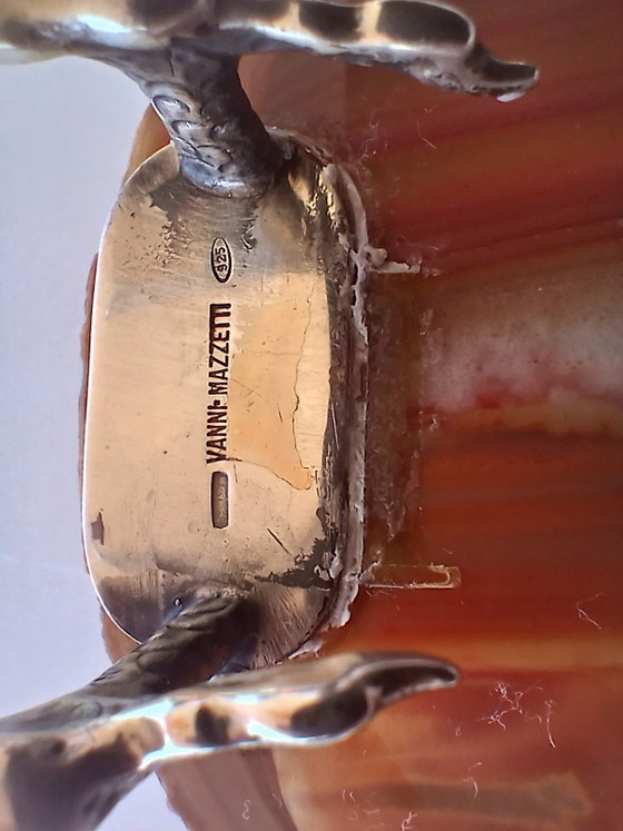 Image 1 of Fermacarte Scultura Gufo Vintage - Vanni Mazzetti - Argento 925 e Agata