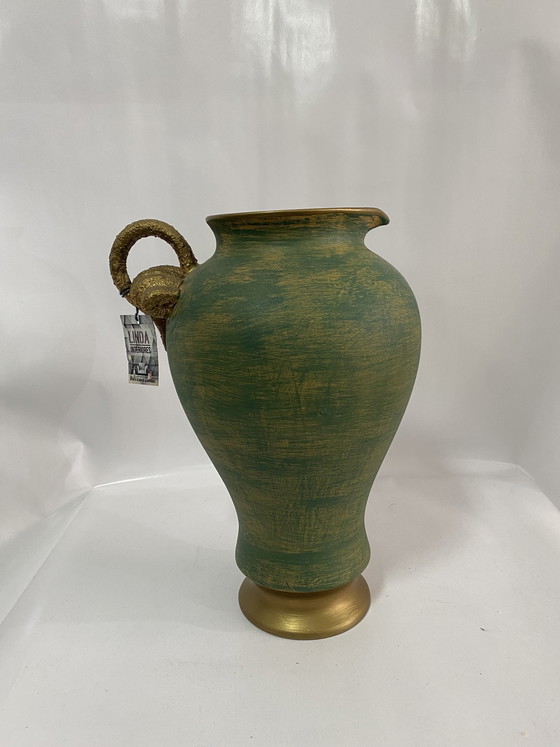 Image 1 of Pichet/vase en céramique émeraude et or de style vintage