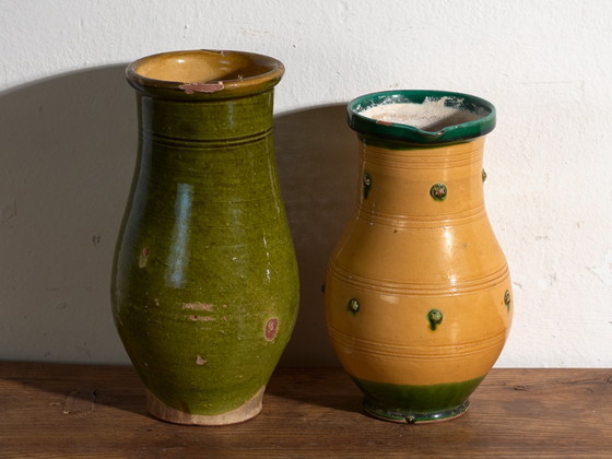 Pair of Antique Glazed Ceramic Jugs, Central Europe, circa 1920, Crockery, Green (photo 4 of 7)