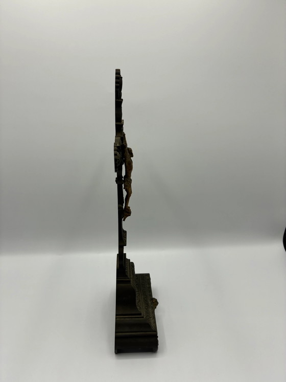 Crocifisso d'altare in bronzo - Cristo dorato - XIX secolo - Stile neogotico – Sculture, Bronze (photo 4 of 6)