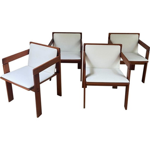 Set di 4 poltrone in legno e skai bianco di Reguitti, anni '70