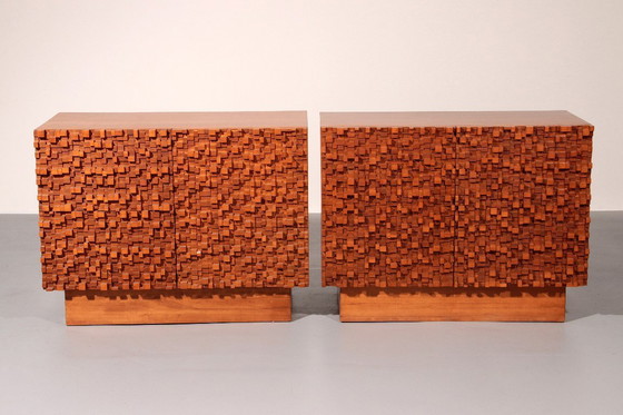 Image 1 of Zeitgenössisches Paar brutalistischer Sideboards aus Massivholz