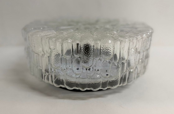 Image 1 of Vintage helder glas bewerkte plafondlamp wandlamp 80’s 