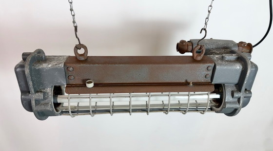 Image 1 of Grijze industriële hanglamp met buisconstructie van Elektrosvit, jaren 70.