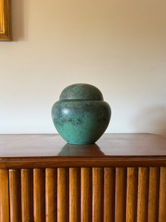 Image 1 of Art Deco groene vaas / potiche Ikora serie, Paul Haustein, WMF Duitsland ca. 1925