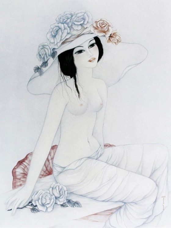 Image 1 of Mara Tran Long: Nu Aux Roses. Offsetlithografie in uitstekende staat.