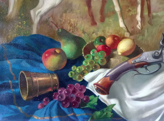Pittura a olio originale Espressionismo Natura morta Cavaliere Caccia – Dipinti e disegni, Canvas (photo 7 of 9)