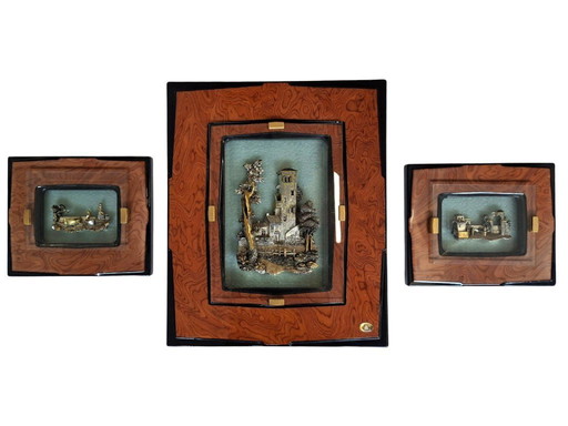 Alessandro Zenobi Art Triptych – High Reliefs in 999 Silver and 24kt Gold in Briar and Crystal