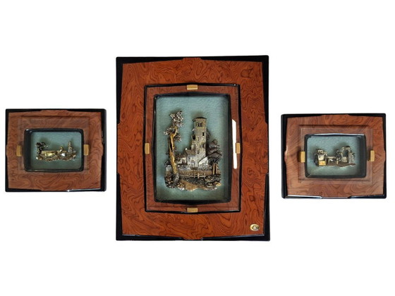 Image 1 of Alessandro Zenobi Art Triptych – High Reliefs in 999 Silver and 24kt Gold in Briar and Crystal
