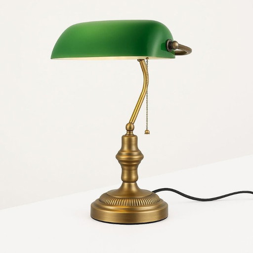 Lampe de bureau New Banker en métal et verre, style rétro vintage – tafellampen, Glass, Metal
