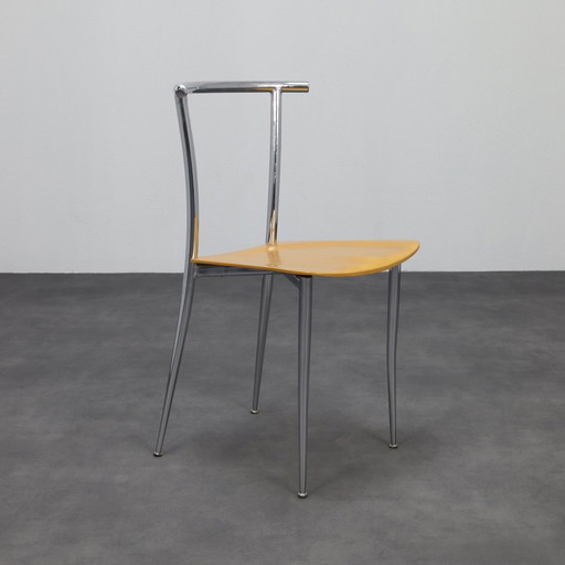 4x Postmoderner Esszimmerstuhl Chrom & Sperrholz Segis, 90er Jahre