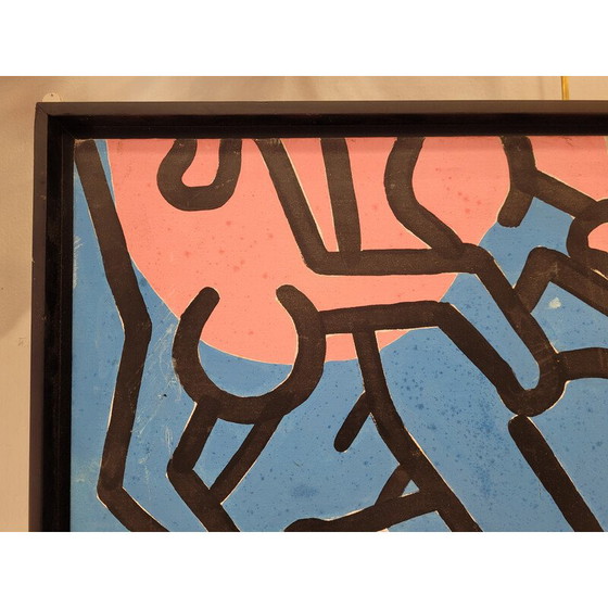 Image 1 of Vintage "Composition" oil on canvas by Keith Haring, 1980s