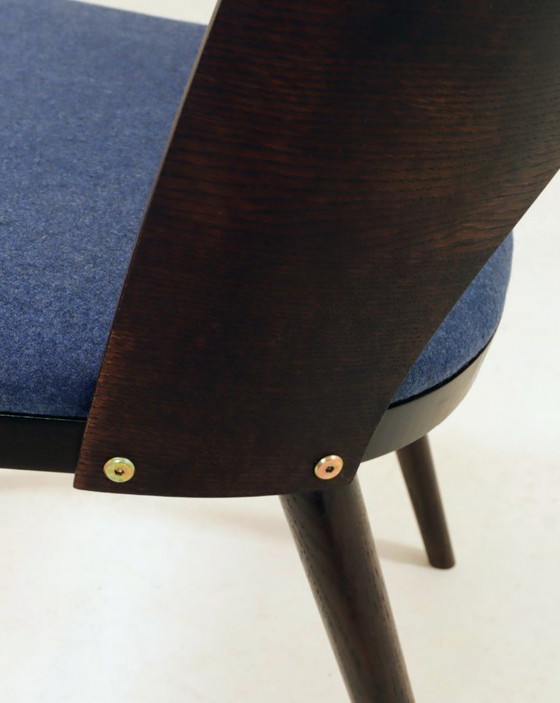 Image 1 of Vintage dining chairs set of 6 oak wood & blue wool