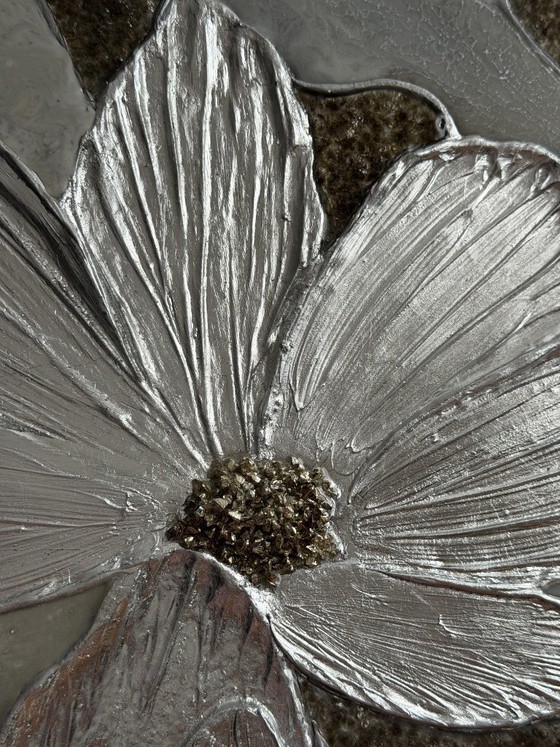 Image 1 of Luxury 3D Silver Flower Wall Art – Resin Mosaic Painting