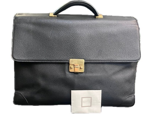 Valextra Leather Briefcase / Document Bag - Black - With Certificate & Key