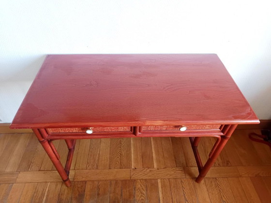 Image 1 of Grand bureau en rotin vintage style Maugrion 1960