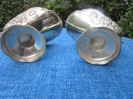 Image 1 of 2 Silver Plate Sugar Scuttles / Sugar Boats / Candy dishes, vintage