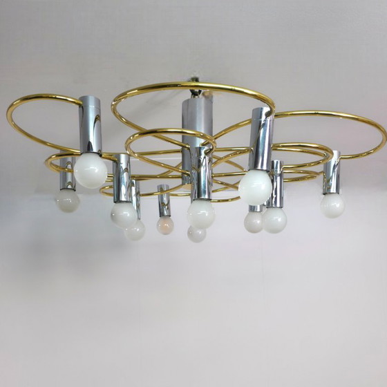 Image 1 of Ceiling lamp Cossack leuchten germany 70s chrome with brass sputnik mid century