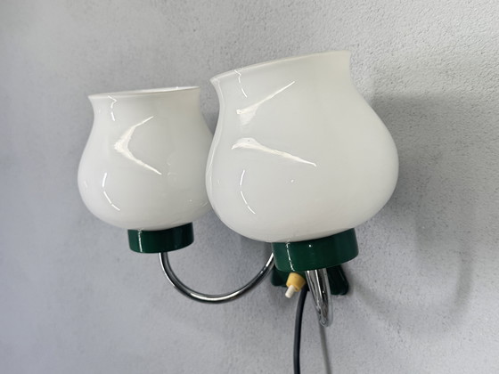 Image 1 of Applique murale vintage avec double abat-jour en verre - pleine de caractère et unique