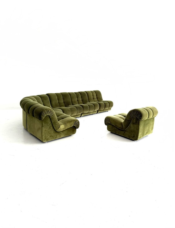 Divano modulare vintage con elementi in velluto, Italia anni '80 – Divani modulari, Wood, Textile (photo 6 of 15)