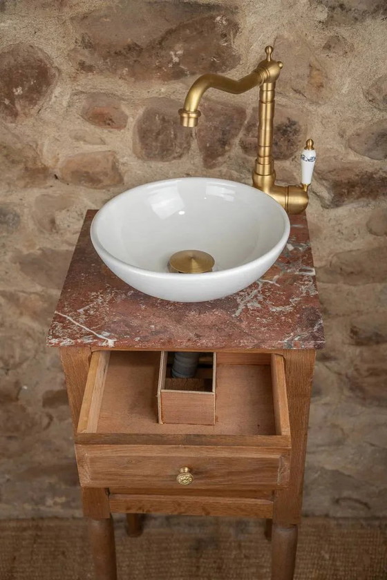 Piccolo lavabo antico in legno e marmo rosso. – Armadi contenitori, Vintage (photo 6 of 13)