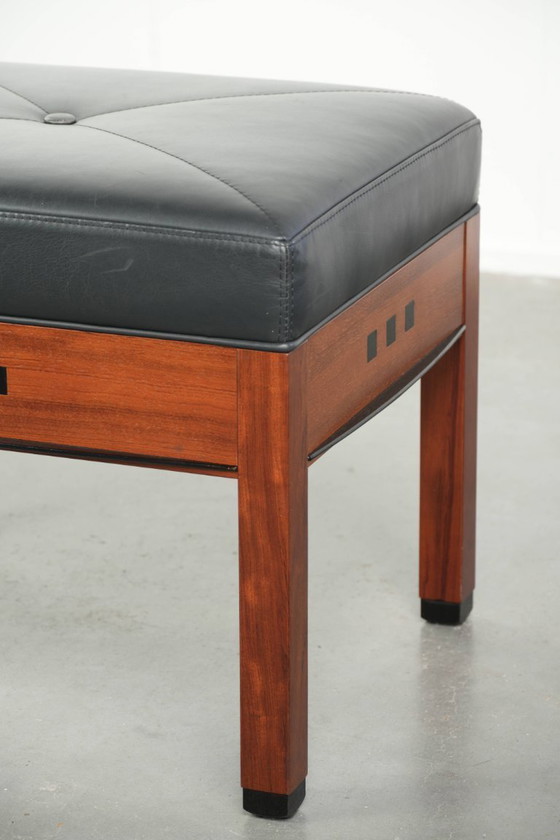 Black cowhide leather designer ottoman by Schuitema in Art Deco style from the Decoforma series (photo 7 of 8)